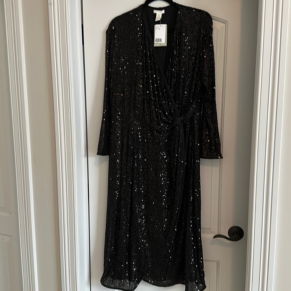 H&M Black Sequined Wrap Dress